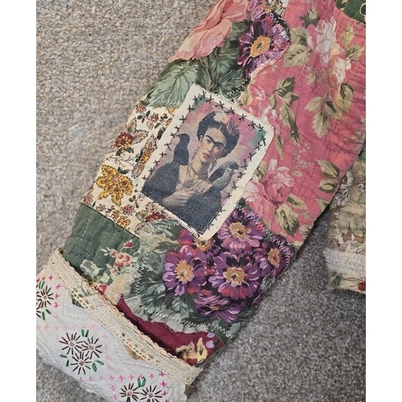 OOAK Magnolia Boho Quilted Jacket Frida Cat Bird Gypsy Patchwork Vtg INDIE sz XL - Picture 16 of 16